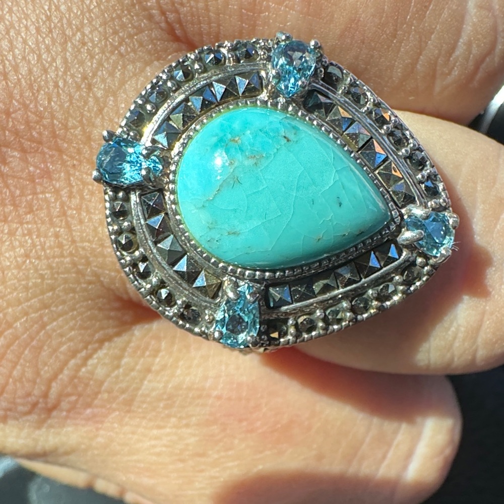 Turquoise 925 And Silver Statement Ring - image 2